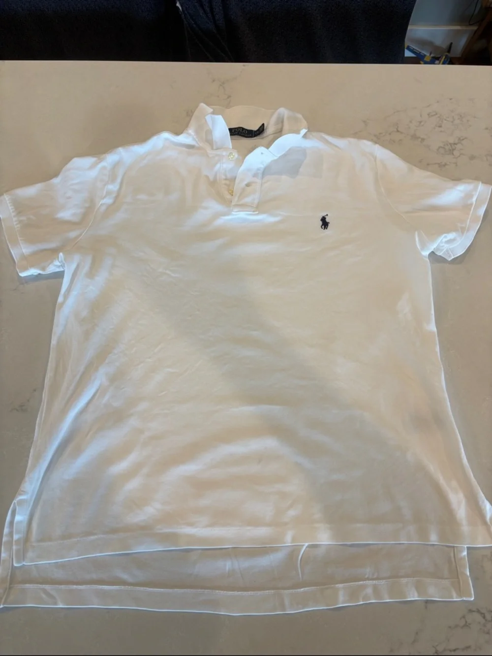 Ralph Lauren White Polo Shirt with Navy Pony - Soft Knit Cotton